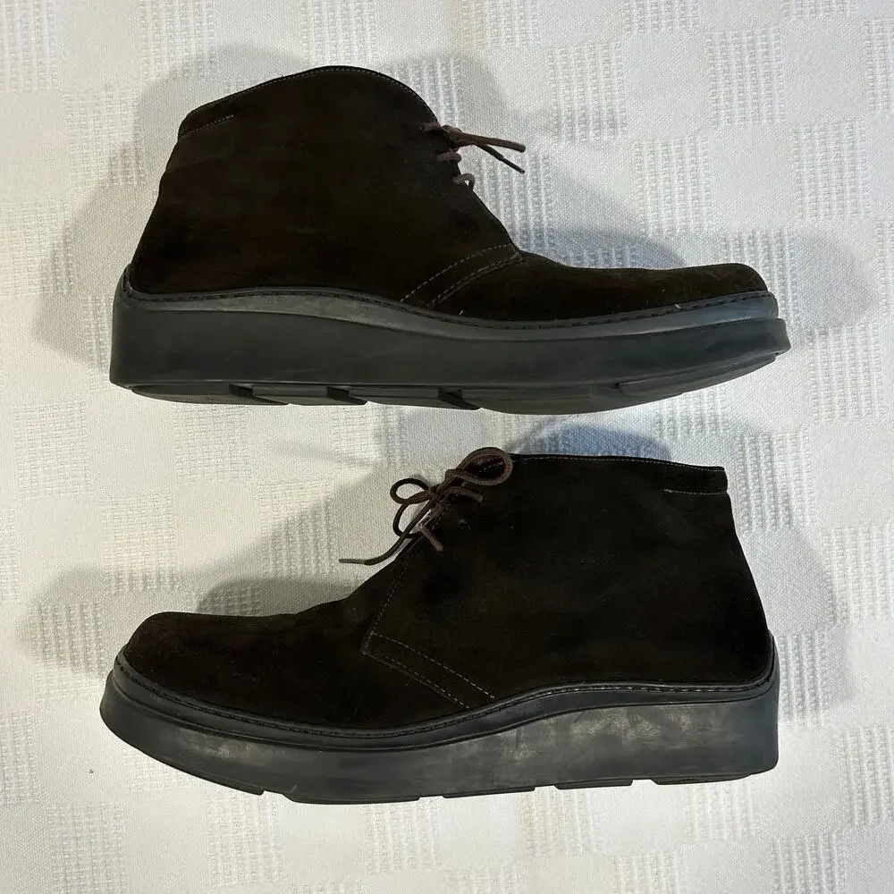 Barneys Mens 11 Chukka Boots Platform Lug Suede Dark Brown Made in Italy M25K09